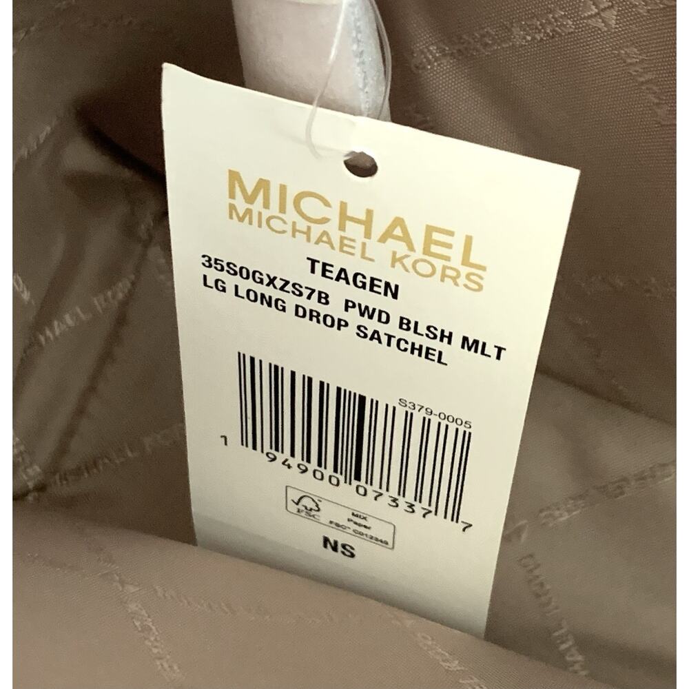 Michael Kors Teagan Large Logo Cream Powder Blush Long Drop Satchel NWT - Picture 9 of 10
